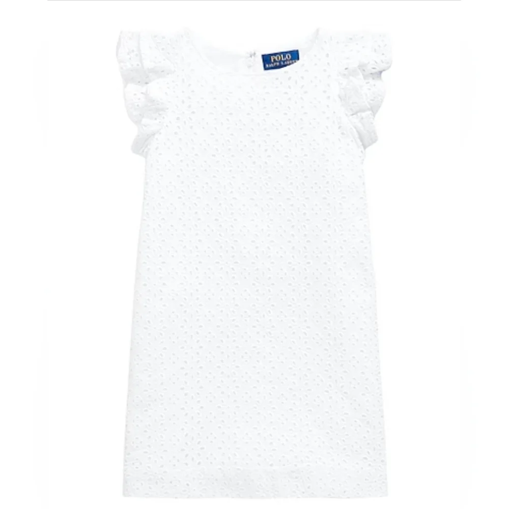 Polo Ralph Lauren Girls' Eyelet Ruffle Gingham Cotton Madras Dress Size 16
